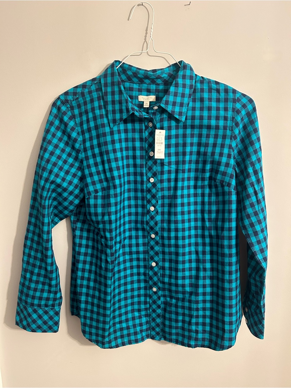 Talbots Teal and Black Check Button-Down Shirt